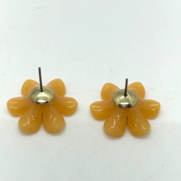 Peach Flower Earrings Acrylic Studs With Pearl Center Plastic Lightweight - Picture 3 of 12